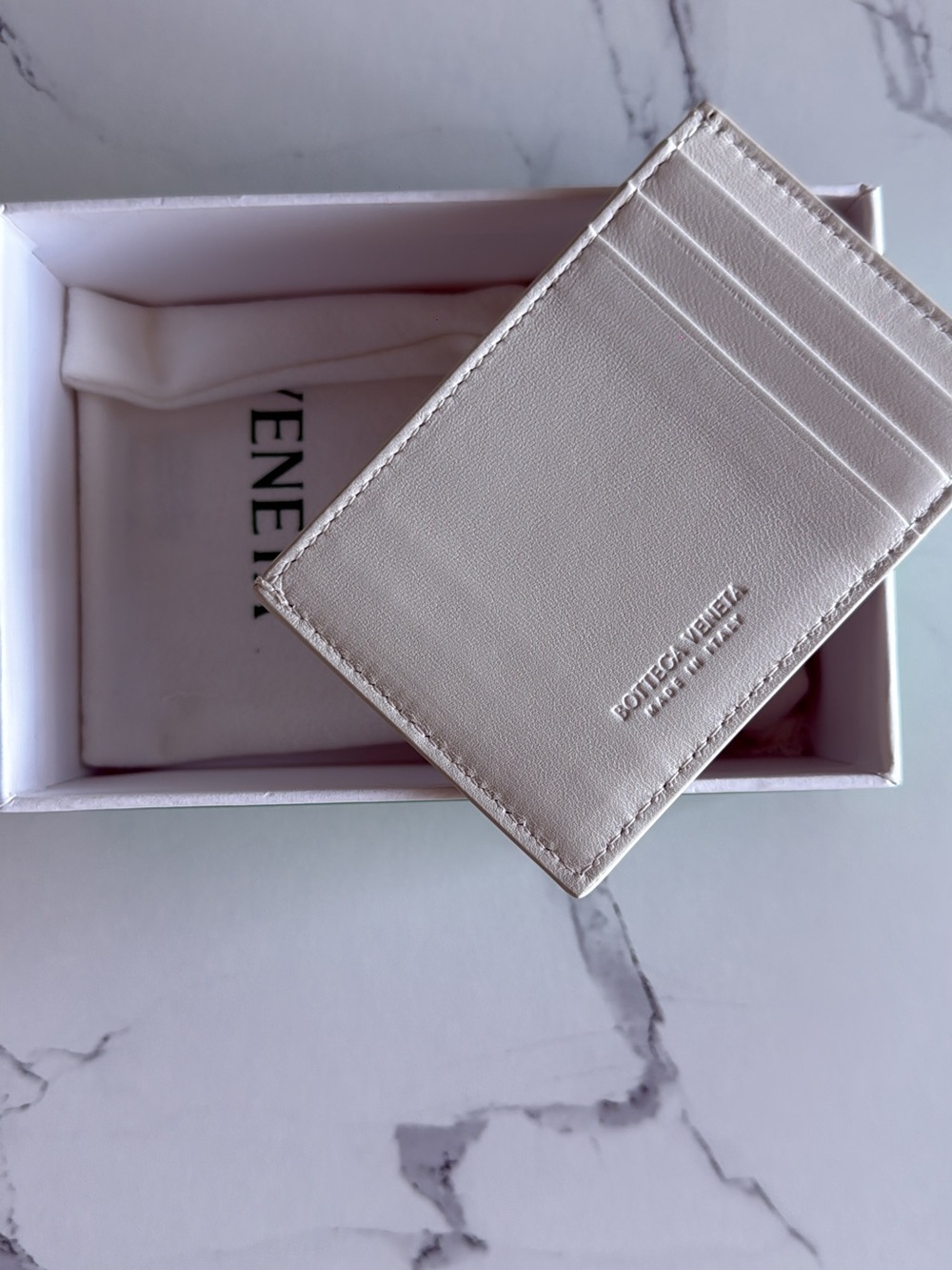 Bottega Veneta Leather Card Holder in Pale Pink